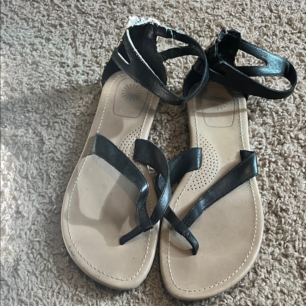 UGG Black and Tan Strappy Sandals